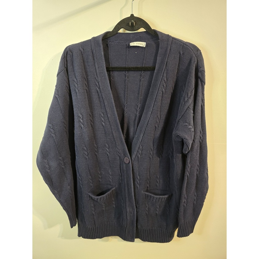 Vintage Erik Stewart Women's Blue Cable Knit Fisherman Sweater Size‎ L Staple